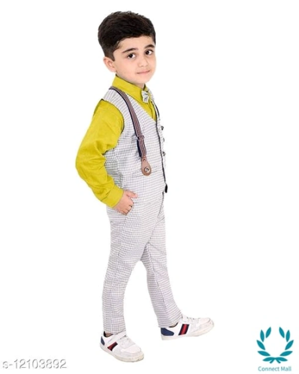 Boy's Ethnic Party Wear Shirt Waistcoat and Pant Set - 3-4 Years, Aqua, Top Fabric Bottom Fabric : Polyster, Multipack :single Add-Ons:bow Tie